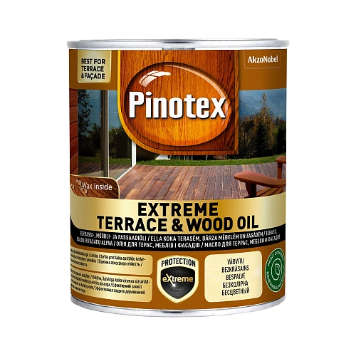 Масло для обработки дерева Pinotex Extreme Terrace & Wood Oil атмосферостойкое, бесцветное, BC, 0.75 л 