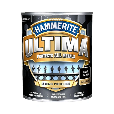 Защитная краска 3 в 1 по металлу на водной основе Hammerite Ultima Matt, матовая, черная RAL 9005, 0.7 л (5774719)  - shlifarb.com.ua 2 Защитная краска 3 в 1 по металлу на водной основе Hammerite Ultima Matt, матовая, черная RAL 9005, 0.7 л (5774719) 2