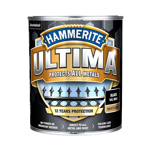 Защитная краска 3 в 1 по металлу на водной основе Hammerite Ultima Matt, матовая, черная RAL 9005, 0.7 л (5774719)  - shlifarb.com.ua 2 Защитная краска 3 в 1 по металлу на водной основе Hammerite Ultima Matt, матовая, черная RAL 9005, 0.7 л (5774719) 2