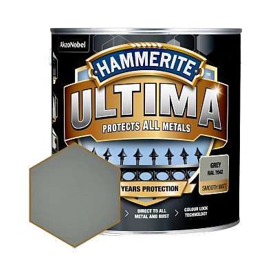 Захисна фарба 3 в 1 по металу на водній основі Hammerite Ultima Matt, матова, сіра RAL 7042, 2.2 л (5919597)