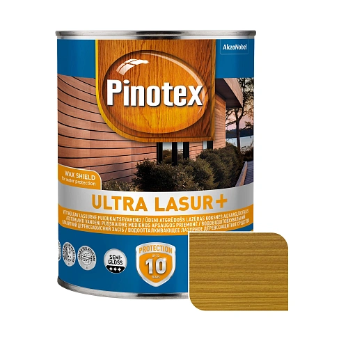 Пропитка лазурная для дерева Pinotex Ultra Lasur+ с декоративным эффектом, орегон, 1 л 