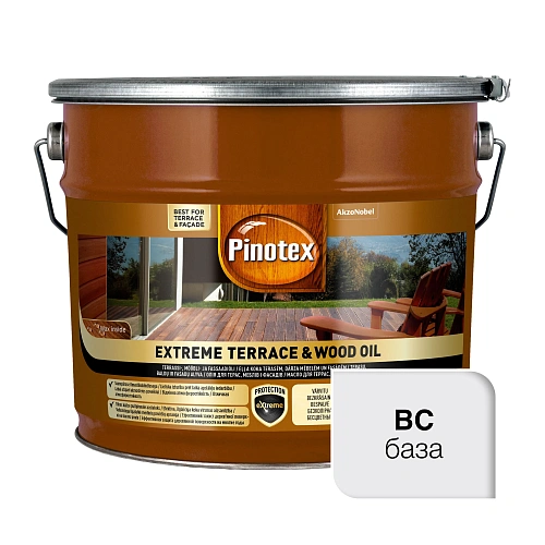 Масло для обработки дерева Pinotex Extreme Terrace & Wood Oil атмосферостойкое, бесцветное, BC, 9.3 л 