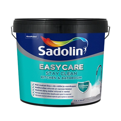 Акрилова фарба Sadolin EasyCare Kitchen&Bathroom для стін та стелі, вологостійка, біла, BW, 7.5 л