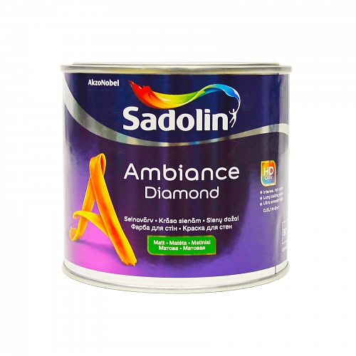 Акриловая краска Sadolin Ambiance Diamond для стен и потолка, белая, BW, 0.5 л 
