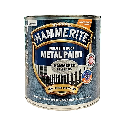 Фарба молоткова 3 в 1 по металу Hammerite Metal Paint Hammered захисна, сріблясто-сіра, 2.5 л 2