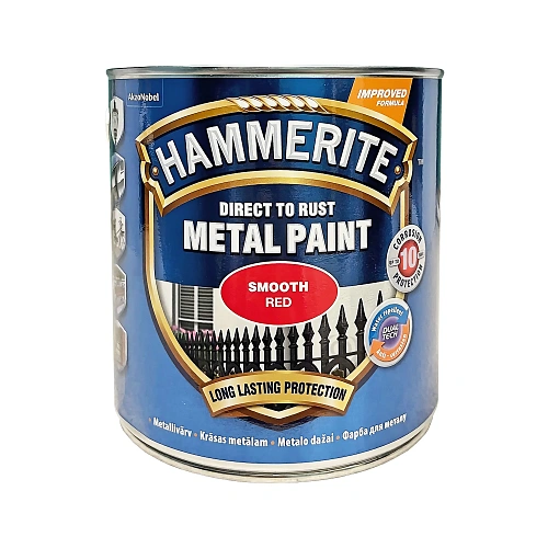 Гладкая краска 3 в 1 по металлу Hammerite Metal Paint Smooth защитная, красная RAL 3000, 2.5 л 2