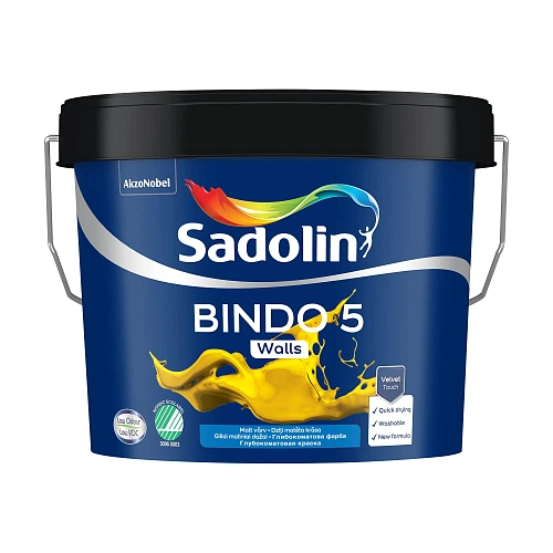 Эмульсионная краска Sadolin Bindo 5 для стен, бесцветная, BC, 2.33 л 