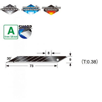 Сменные сегментные лезвия Tajima Acute Angle Razar Black Blades 30° 9 мм, 10 шт (CB39RB)  - shlifarb.com.ua 3 Сменные сегментные лезвия Tajima Acute Angle Razar Black Blades 30° 9 мм, 10 шт (CB39RB) 3