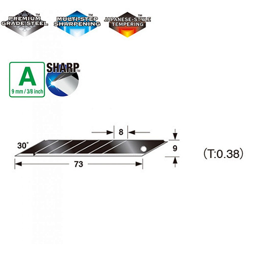 Сменные сегментные лезвия Tajima Acute Angle Razar Black Blades 30° 9 мм, 10 шт (CB39RB)  - shlifarb.com.ua 3 Сменные сегментные лезвия Tajima Acute Angle Razar Black Blades 30° 9 мм, 10 шт (CB39RB) 3