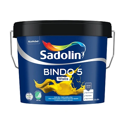 Эмульсионная краска Sadolin Bindo 5 для стен, белая, BW, 2.5 л