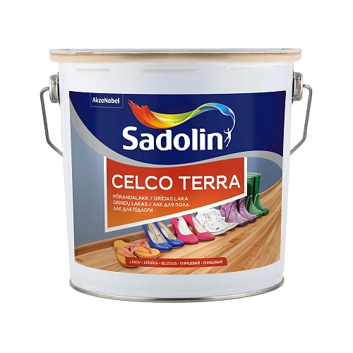 Лак для пола Sadolin Celco Terra алкидный, глянцевый, бесцветный, 2.5 л  - shlifarb.com.ua  Лак для пола Sadolin Celco Terra алкидный, глянцевый, бесцветный, 2.5 л