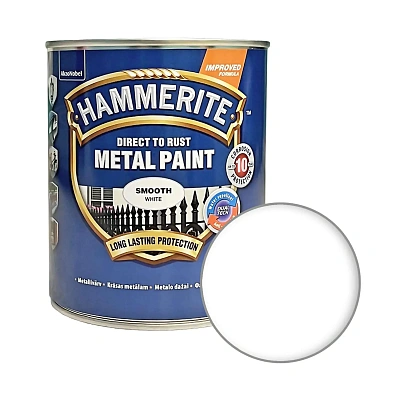 Гладкая краска 3 в 1 по металлу Hammerite Metal Paint Smooth защитная, белая RAL 9016, 0.75 л  - shlifarb.com.ua Гладкая краска 3 в 1 по металлу Hammerite Metal Paint Smooth защитная, белая RAL 9016, 0.75 л