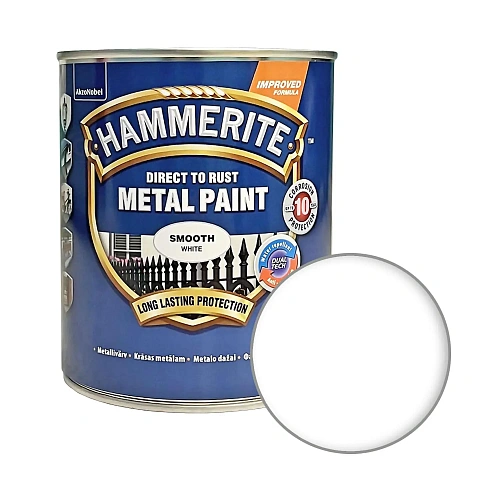 Гладкая краска 3 в 1 по металлу Hammerite Metal Paint Smooth защитная, белая RAL 9016, 0.75 л  - shlifarb.com.ua  Гладкая краска 3 в 1 по металлу Hammerite Metal Paint Smooth защитная, белая RAL 9016, 0.75 л