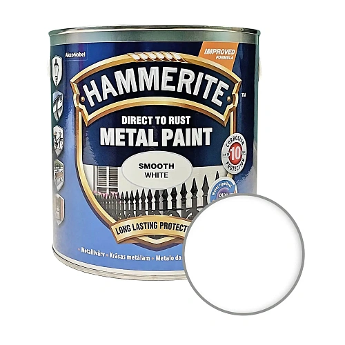 Гладкая краска 3 в 1 по металлу Hammerite Metal Paint Smooth защитная, белая RAL 9016, 2.5 л 