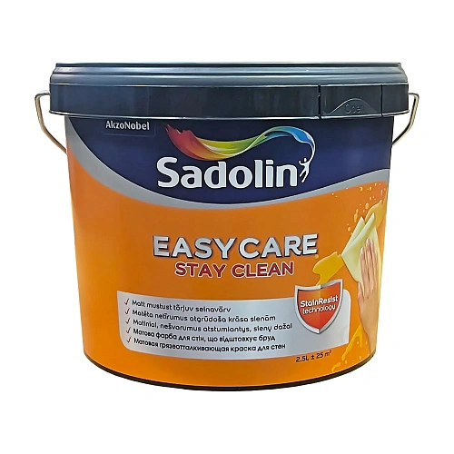 Акриловая краска Sadolin EasyCare для стен и потолка грязеотталкивающая, белая, BW, 2.5 л 