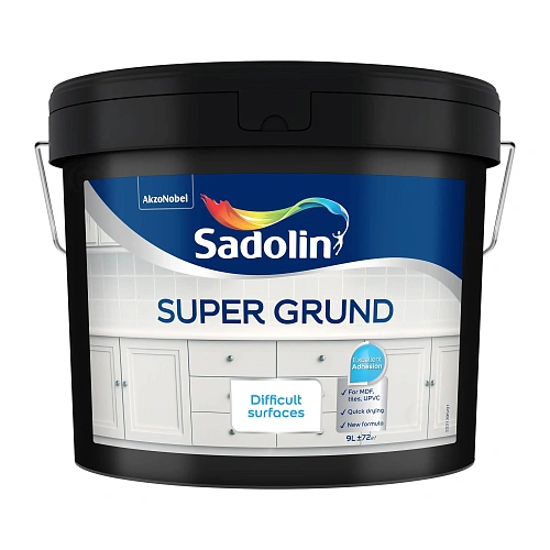 Грунтовочная краска на водной основе Sadolin Super Grund для стен, потолка и складных поверхностей, белая, BW, 9 л  - shlifarb.com.ua  Грунтовочная краска на водной основе Sadolin Super Grund для стен, потолка и складных поверхностей, белая, BW, 9 л