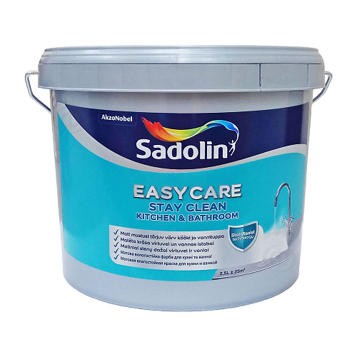 Акрилова фарба Sadolin EasyCare Kitchen&Bathroom для стін та стелі, вологостійка, безбарвна, BC, 2.33 л  Акрилова фарба Sadolin EasyCare Kitchen&Bathroom для стін та стелі, вологостійка, безбарвна, BC, 2.33 л