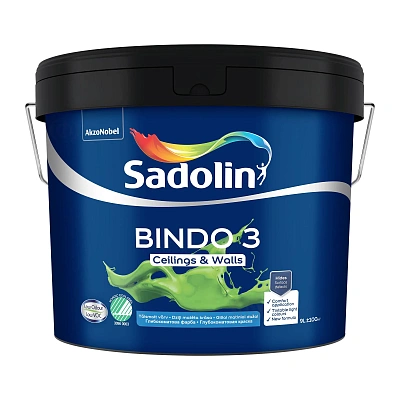 Емульсійна фарба Sadolin Bindo 3 для стін та стелі, біла, BW, 9 л