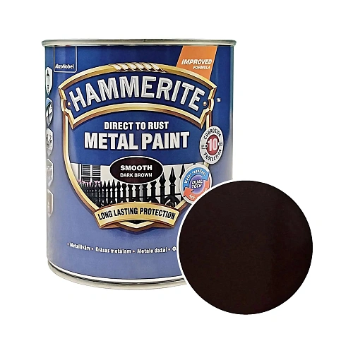 Гладкая краска 3 в 1 по металлу Hammerite Metal Paint Smooth защитная, темно-коричневая RAL 8017, 0.75 л 