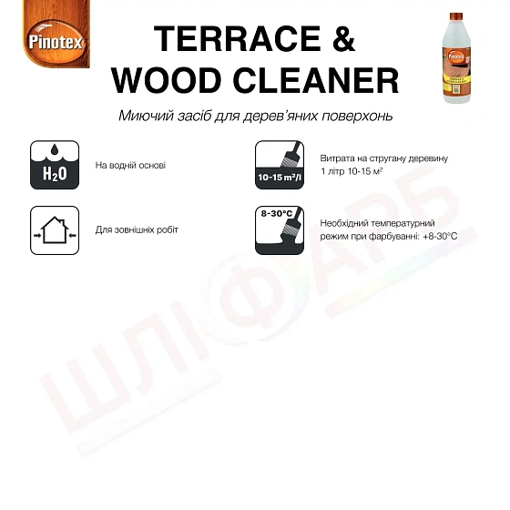 Маркування Миючий засіб для дерева Pinotex Terrace & Wood Cleaner, безбарвний, 1 л