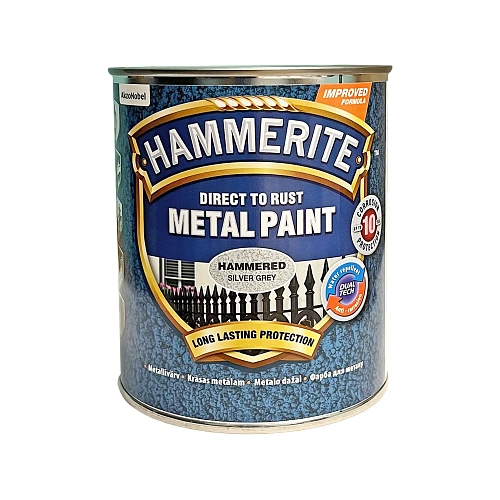 Фарба молоткова 3 в 1 по металу Hammerite Metal Paint Hammered захисна, сріблясто-сіра, 0.75 л 2 Фарба молоткова 3 в 1 по металу Hammerite Metal Paint Hammered захисна, сріблясто-сіра, 0.75 л 2