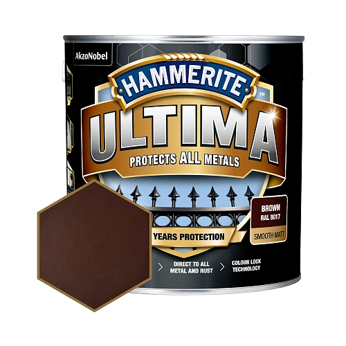 Захисна фарба 3 в 1 по металу на водній основі Hammerite Ultima Matt, матова, коричнева RAL 8017, 2.7 л (5919596) Захисна фарба 3 в 1 по металу на водній основі Hammerite Ultima Matt, матова, коричнева RAL 8017, 2.7 л (5919596)