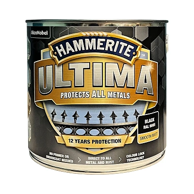 Захисна фарба 3 в 1 по металу на водній основі Hammerite Ultima Matt, матова, чорна RAL 9005, 2.2 л (5919591) 2