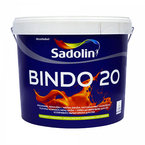 Латексна фарба Sadolin Bindo 20 для стін та стелі, біла, BW, 10 л 