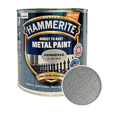 Фарба молоткова 3 в 1 по металу Hammerite Metal Paint Hammered захисна, сріблясто-сіра, 2.5 л