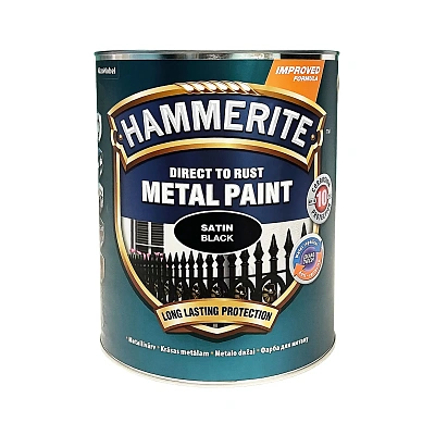 Краска 3 в 1 по металлу Hammerite Metal Paint Satin защитная, черная, 5 л 2