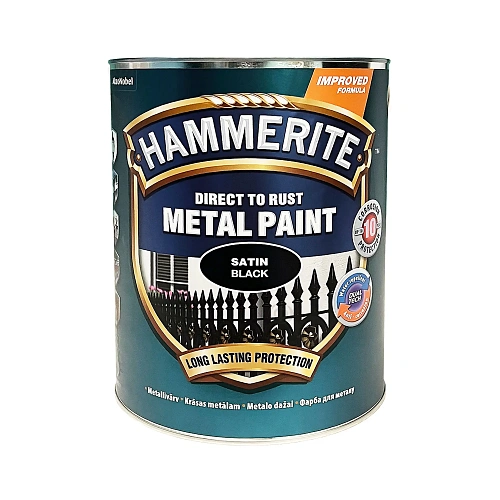 Краска 3 в 1 по металлу Hammerite Metal Paint Satin защитная, черная, 5 л - shlifarb.com.ua 2 Краска 3 в 1 по металлу Hammerite Metal Paint Satin защитная, черная, 5 л 2