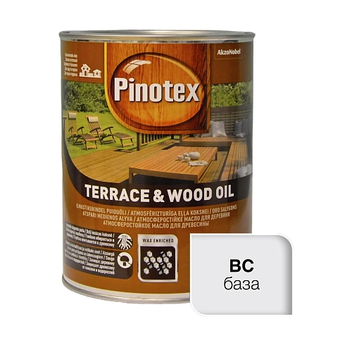 Олія для обробки дерева Pinotex Terrace & Wood Oil атмосферостійка, безбарвна, BC, 1 л  Олія для обробки дерева Pinotex Terrace & Wood Oil атмосферостійка, безбарвна, BC, 1 л