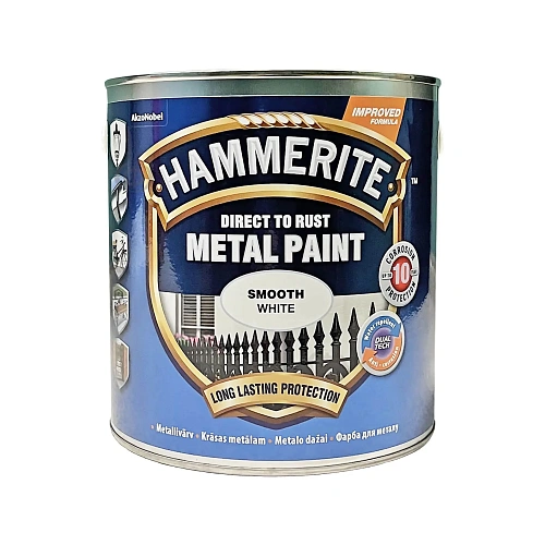 Гладкая краска 3 в 1 по металлу Hammerite Metal Paint Smooth защитная, белая RAL 9016, 2.5 л 2