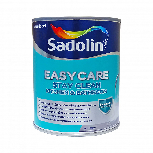 Акрилова фарба Sadolin EasyCare Kitchen&Bathroom для стін та стелі, вологостійка, безбарвна, BC, 0.93 л  Акрилова фарба Sadolin EasyCare Kitchen&Bathroom для стін та стелі, вологостійка, безбарвна, BC, 0.93 л