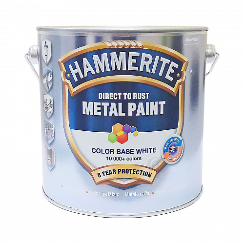 Гладка фарба 3 в 1 по металу Hammerite Metal Paint Base Smooth захисна, біла, BW, 2.5 л 