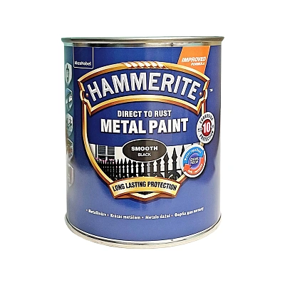 Гладка фарба 3 в 1 по металу Hammerite Metal Paint Smooth захисна, чорна RAL 9005, 0.75 л 2 Гладка фарба 3 в 1 по металу Hammerite Metal Paint Smooth захисна, чорна RAL 9005, 0.75 л 2