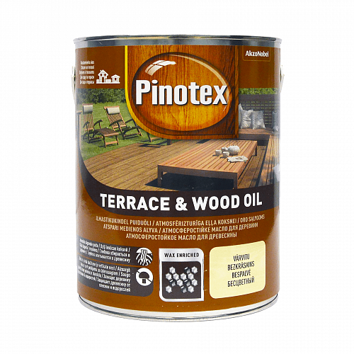 Олія для обробки дерева Pinotex Terrace & Wood Oil атмосферостійка, безбарвна, BC, 3 л 2 Олія для обробки дерева Pinotex Terrace & Wood Oil атмосферостійка, безбарвна, BC, 3 л 2