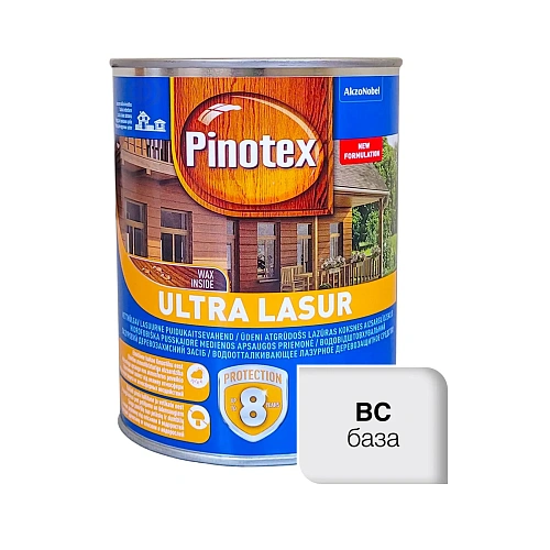 Пропитка лазурная для дерева Pinotex Ultra Lasur с декоративным эффектом, бесцветная, BC, 1 л - shlifarb.com.ua Пропитка лазурная для дерева Pinotex Ultra Lasur с декоративным эффектом, бесцветная, BC, 1 л