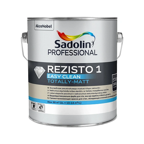 Акриловая краска Sadolin Professional Rezisto 1 Easy Clean для стен, грязеотталкивающая, бесцветная, BC, 2.33 л 