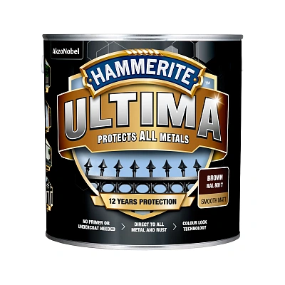 Захисна фарба 3 в 1 по металу на водній основі Hammerite Ultima Matt, матова, коричнева RAL 8017, 2.7 л (5919596) 2
