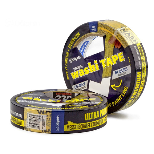 Професійна малярна стрічка (скотч) Blue Dolphin WASHI-XF7, Ultra Premium, 25мм х 50м, жовта (0300-01-01) 