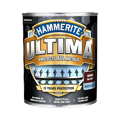 Гладка фарба 3 в 1 по металу на водній основі Hammerite Ultima Smooth захисна, глянцева, коричнева RAL 8017, 0.7 л (5774716) 2 Гладка фарба 3 в 1 по металу на водній основі Hammerite Ultima Smooth захисна, глянцева, коричнева RAL 8017, 0.7 л (5774716) 2