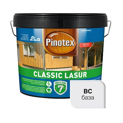 Пропитка лазурная для дерева Pinotex Classic Lasur с декоративным эффектом, бесцветная, BC, 10 л  - shlifarb.com.ua Пропитка лазурная для дерева Pinotex Classic Lasur с декоративным эффектом, бесцветная, BC, 10 л