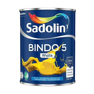 Эмульсионная краска Sadolin Bindo 5 для стен, белая, BW, 0.9 л