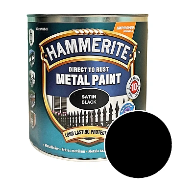 Краска 3 в 1 по металлу Hammerite Metal Paint Satin защитная, черная, 2.5 л