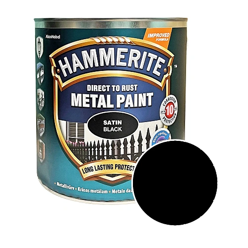 Краска 3 в 1 по металлу Hammerite Metal Paint Satin защитная, черная, 2.5 л 