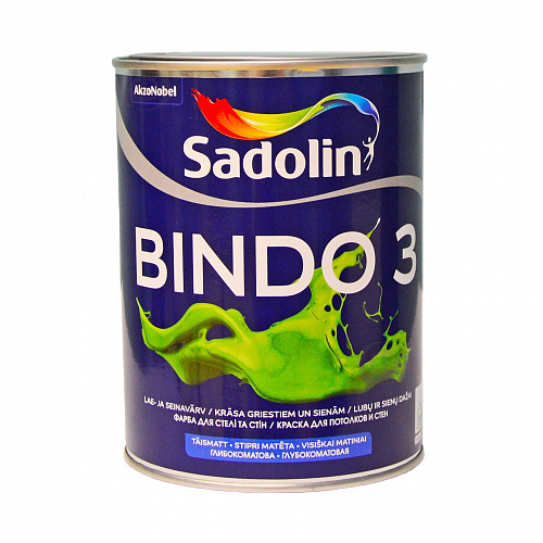 Латексна фарба Sadolin Bindo 3 для стін та стелі, біла, BW, 1 л 