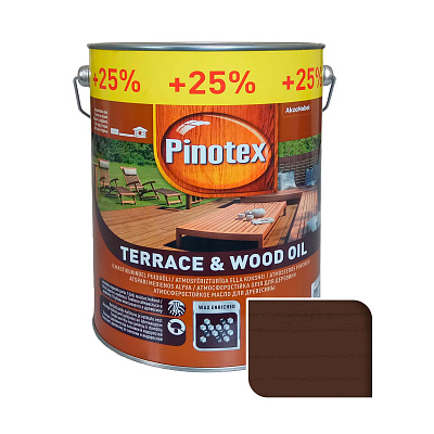 Масло для обработки дерева Pinotex Terrace & Wood Oil атмосферостойкое, орех, 4+1 л в подарок!