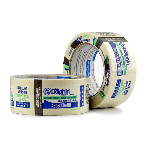 Професійна малярна стрічка (скотч) Blue Dolphin MT-627, 48мм х 50м, біла/жовта (01-7-15-EN ST627)  Професійна малярна стрічка (скотч) Blue Dolphin MT-627, 48мм х 50м, біла/жовта (01-7-15-EN ST627)