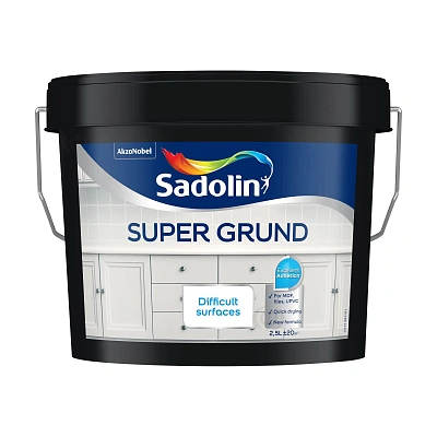 Грунтовочная краска на водной основе Sadolin Super Grund для стен, потолка и складных поверхностей, белая, BW, 2.5 л  - shlifarb.com.ua Грунтовочная краска на водной основе Sadolin Super Grund для стен, потолка и складных поверхностей, белая, BW, 2.5 л